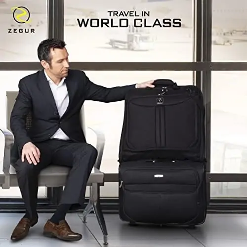 ZEGUR Suit Carry On Garment Bag for Travel & Business Trips With Shoulder Strap and Rolling Luggage Attachment Point - Black - Image 7