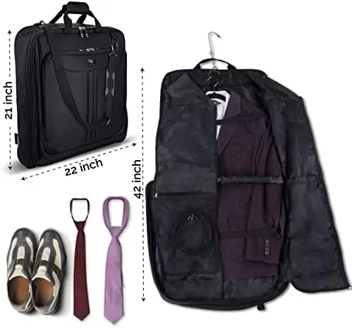 ZEGUR Suit Carry On Garment Bag for Travel & Business Trips With Shoulder Strap and Rolling Luggage Attachment Point - Black - Image 3