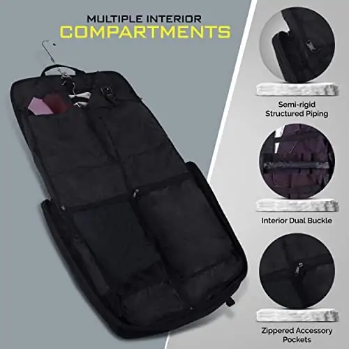 ZEGUR Suit Carry On Garment Bag for Travel & Business Trips With Shoulder Strap and Rolling Luggage Attachment Point - Black - Image 5