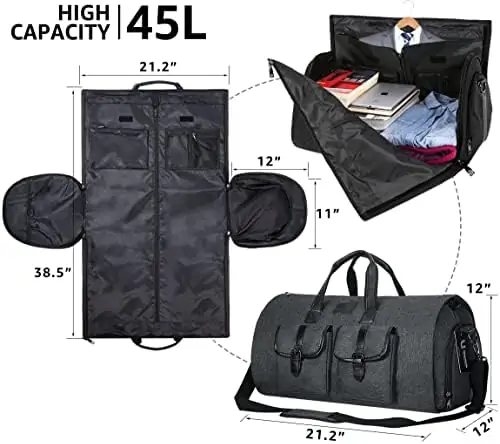 UNIQUEBELLA Carry-on Garment Bag Large Duffel Bag Suit Travel Bag Weekend Bag Flight Bag with Shoe Pouch for Men Women (Black) Age: Over 6 Years Old - Image 2