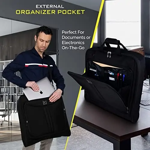 ZEGUR Suit Carry On Garment Bag for Travel & Business Trips With Shoulder Strap and Rolling Luggage Attachment Point - Black - Image 6