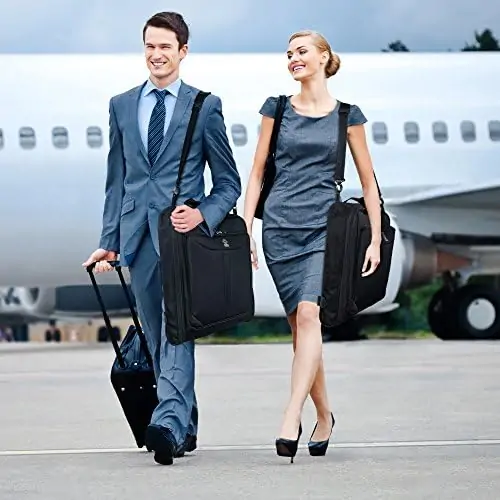ZEGUR Suit Carry On Garment Bag for Travel & Business Trips With Shoulder Strap and Rolling Luggage Attachment Point - Black - Image 2