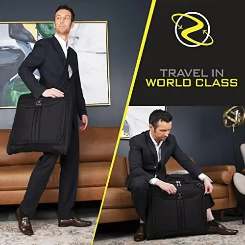 ZEGUR Suit Carry On Garment Bag for Travel & Business Trips With Shoulder Strap and Rolling Luggage Attachment Point - Black - Image 8