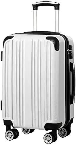 Coolife Luggage Expandable(only 28") Suitcase PC+ABS Spinner 20in 24in 28in Carry on (white grid new, S(20in)_carry on)