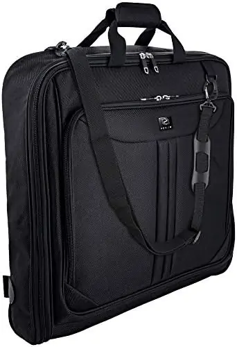 ZEGUR Suit Carry On Garment Bag for Travel & Business Trips With Shoulder Strap and Rolling Luggage Attachment Point - Black